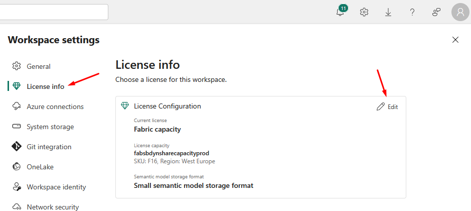 Change Microsoft Fabric workspace license