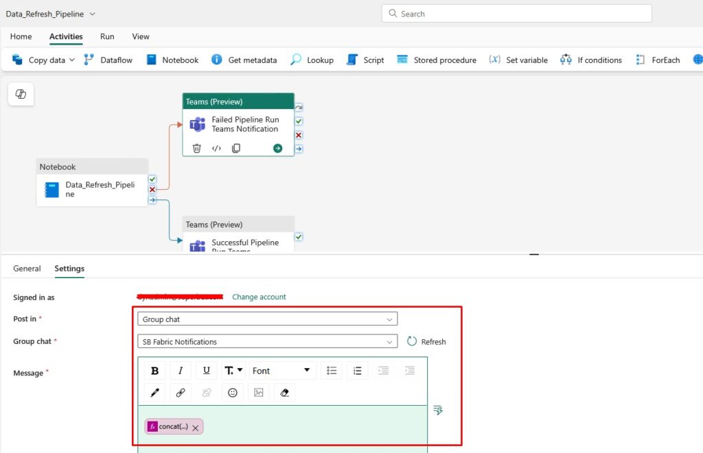 Microsoft Fabric Teams Notifications