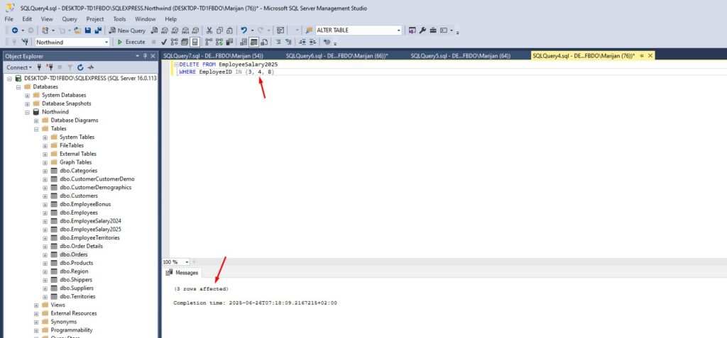 SQL DELETE Using IN