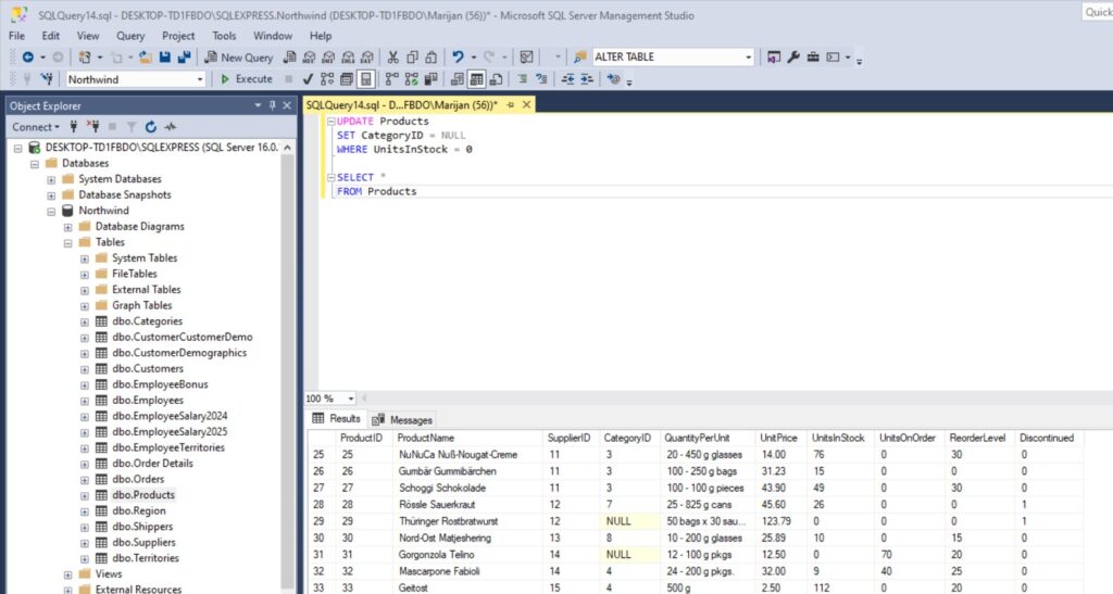 SQL UPDATE to NULL