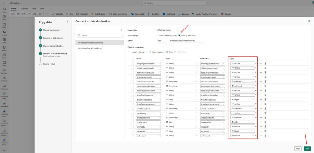 Microsoft Fabric Connect to data destination