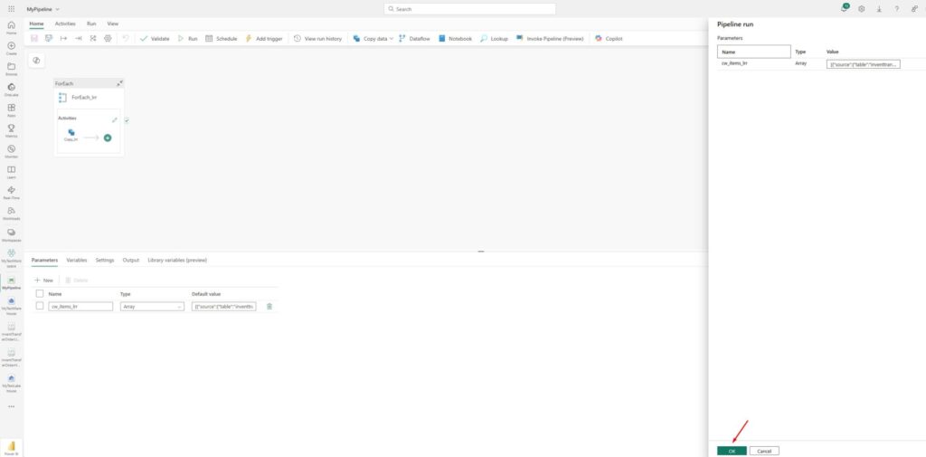 Microsoft Fabric Copy Data Pipeline Run