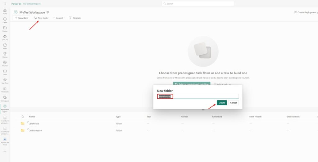 Microsoft Fabric New Folder