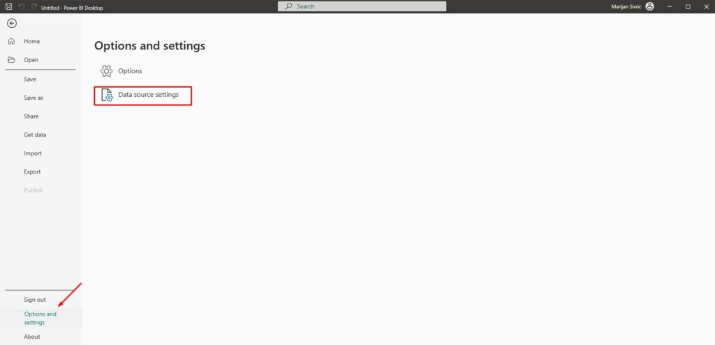 Power BI Data Source Settings