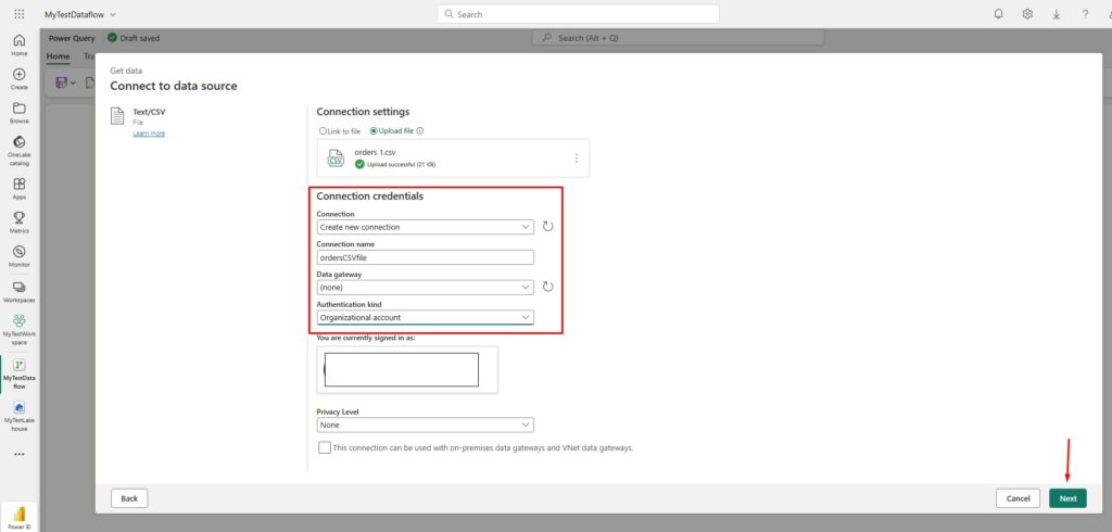 Dataflow Gen2 Connection Credentials