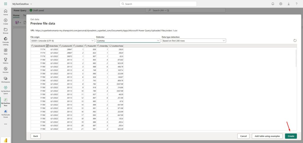 Dataflow Gen2 Create Data Source