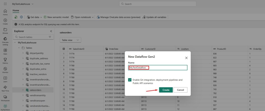 Microsoft Fabric Create Dataflow Gen2