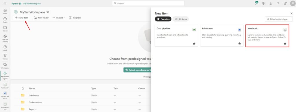 Microsoft Fabric Create Notebook