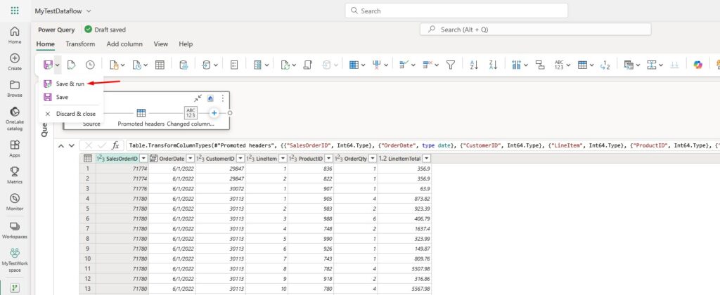 Microsoft Fabric Run Dataflow