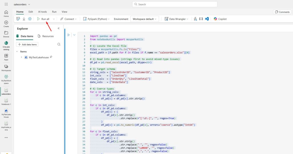 Microsoft Fabric Run Notebook