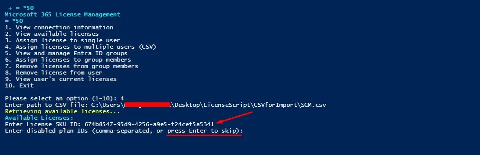 Assign licenses from CSV