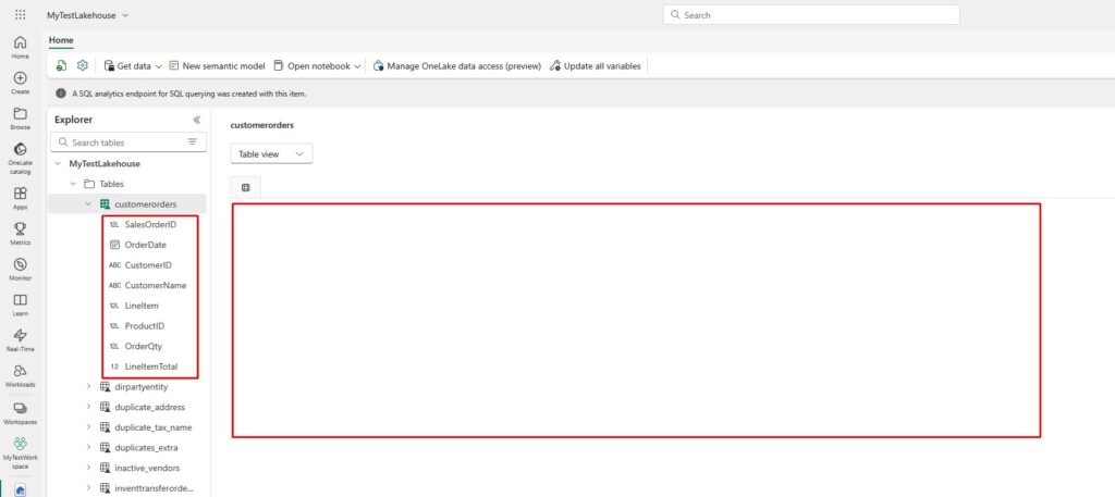 Microsoft Fabric Empty Table