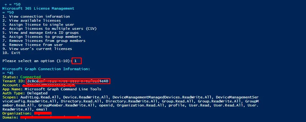 Microsoft Graph Connection Information