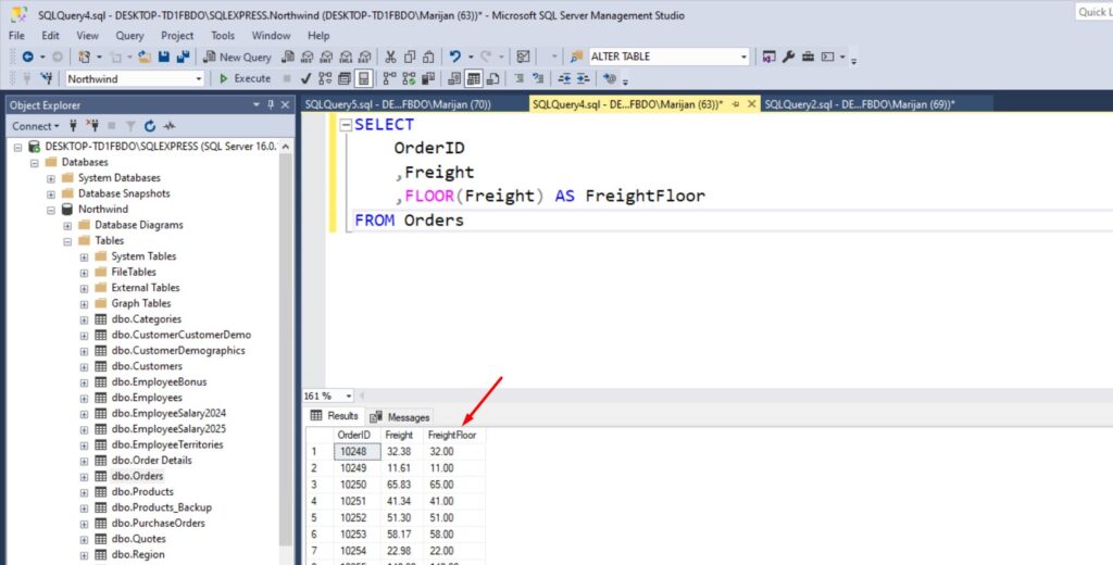 SQL Server FLOOR Example
