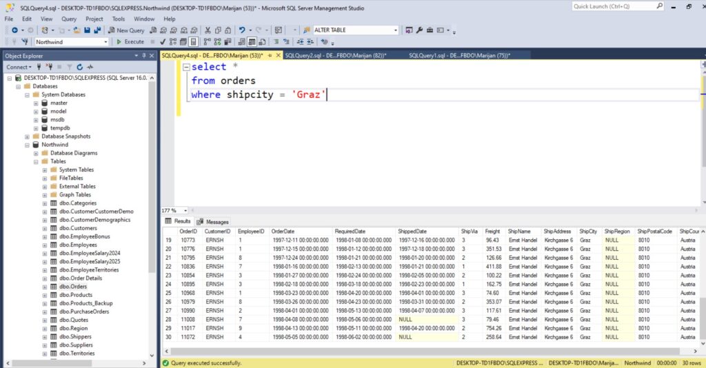 SQL Server select with index