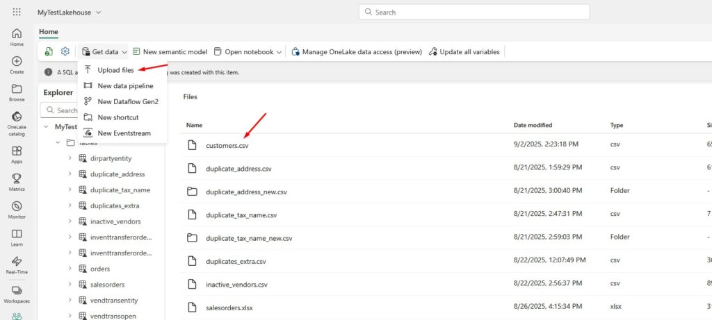 Upload CSV to Microsoft Fabric