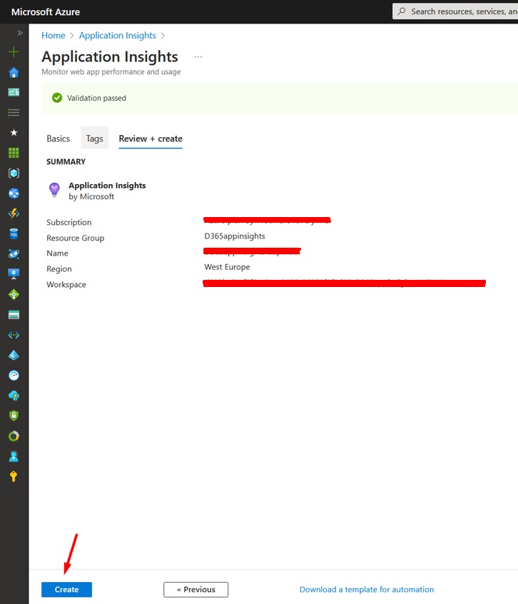 Application Insights Create