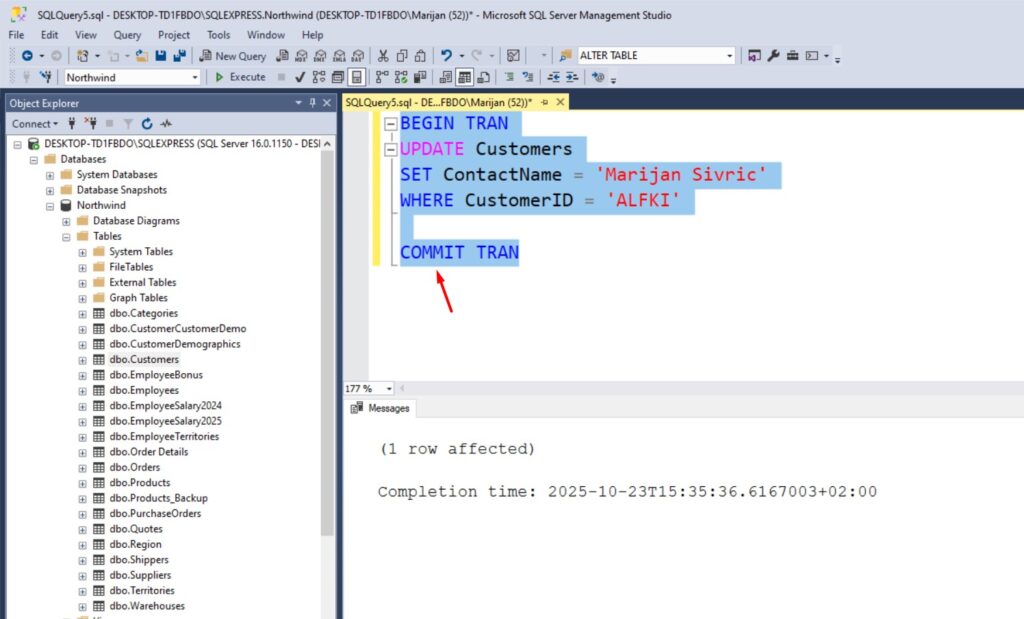 COMMIT TRANSACTION in SQL Server