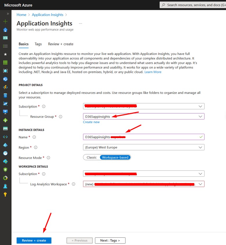 Create Application Insights Resource
