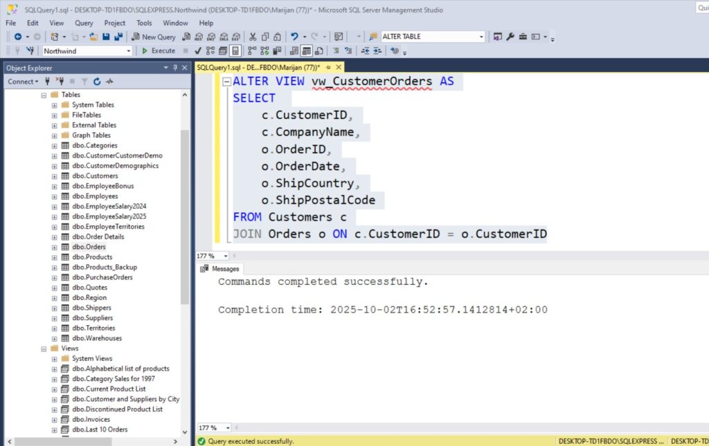 How to Alter View in SQL Server Management Studio