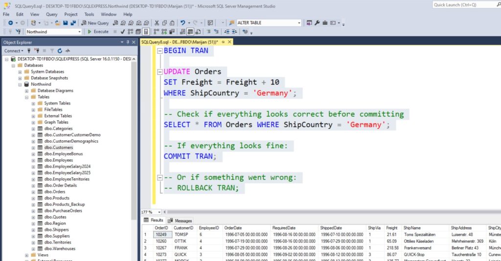 How to use Begin Transaction and COMMIT in SQL Server
