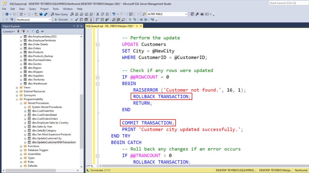 Exception Handling in Stored Procedure in SQL Server
