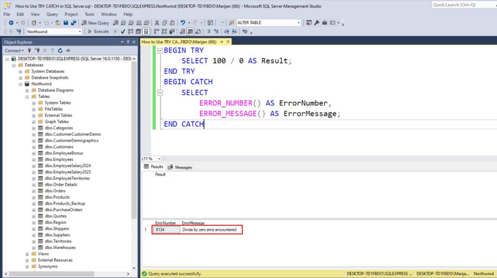 How to Use TRY CATCH in SQL Server